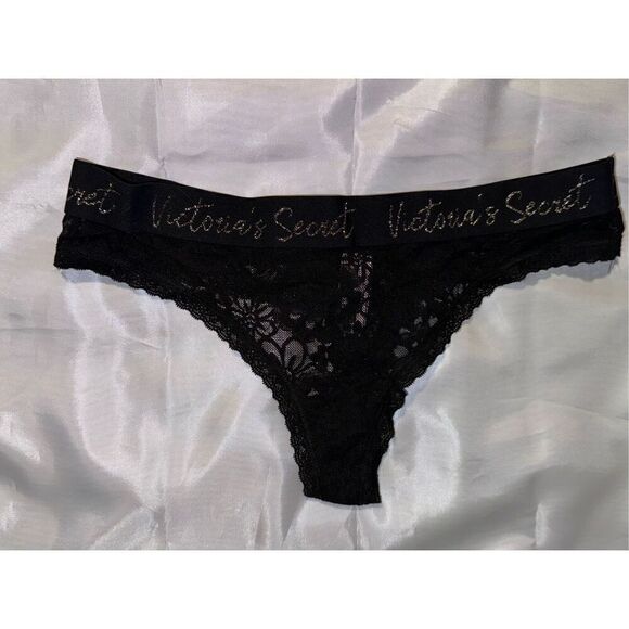 Victoria's Secret panty  size medium black lace gold sparkles - Picture 4 of 9